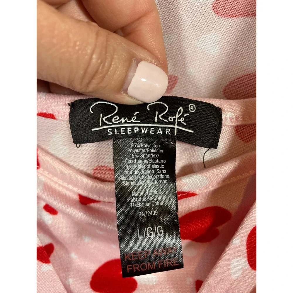 Rene Rofe Womens Pink Heart Print 2pc Chemise and Robe Set Large 517817